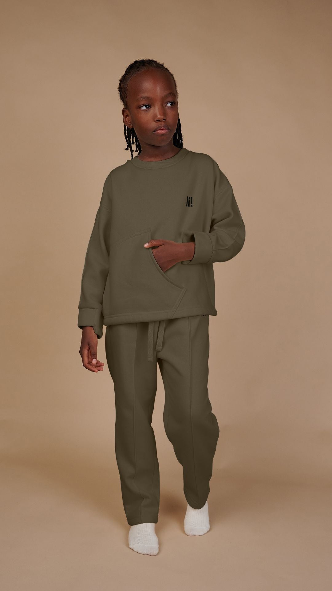 Khaki Color Organic Cotton Pants and Sweatshirt Set