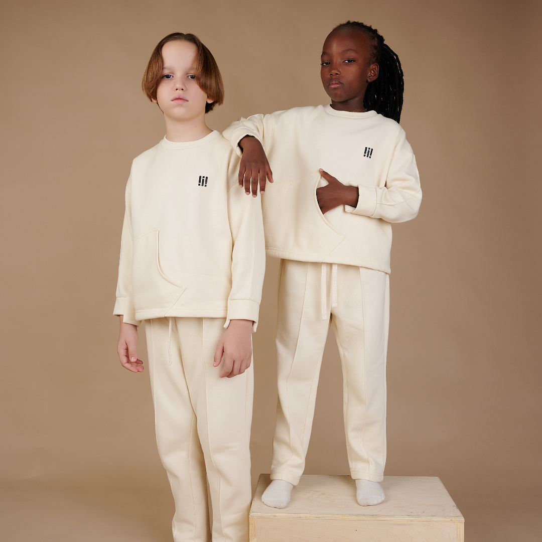 Vanilla Color Organic Cotton Pants and Sweatshirt Set