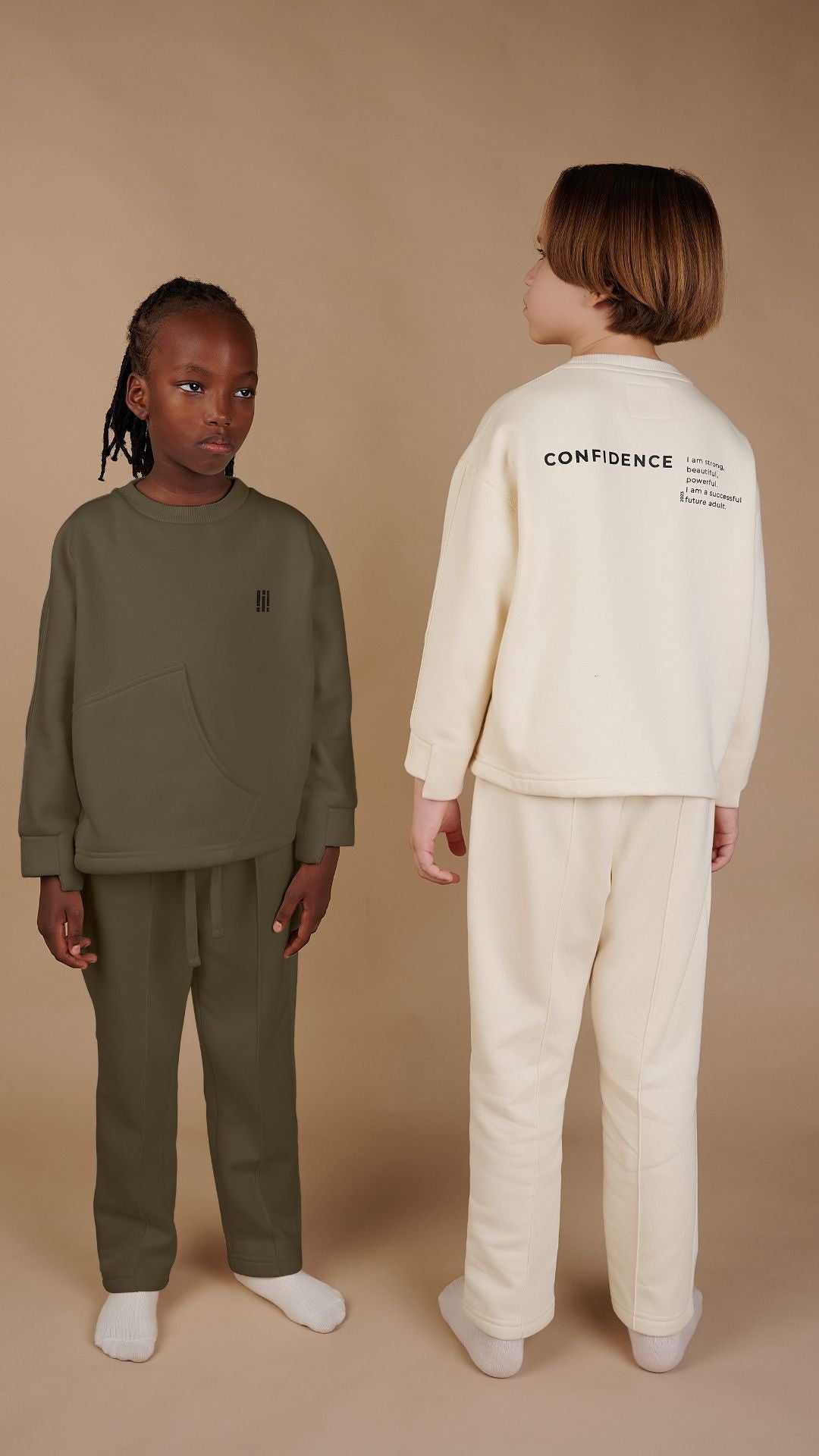 Khaki Color Organic Cotton Pants and Sweatshirt Set